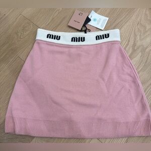 NWT Miu Miu Logo Waistband Wool Mini Skirt